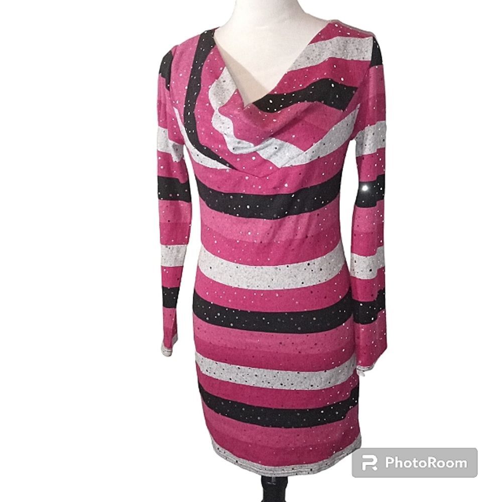 Vintage Y2K Unique  Pink Striped Sweater Mini Dress Size M Juniors